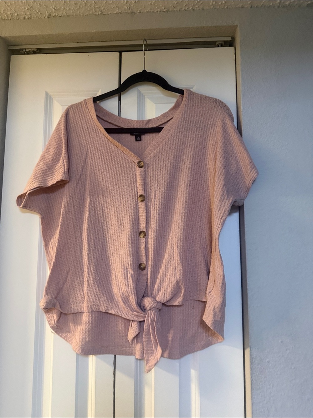 torrid Blush Pink Waffle Knit Button Tie-Front Top